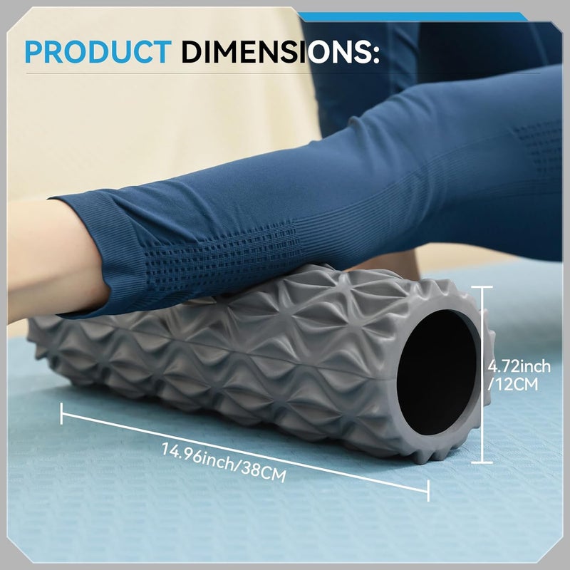 Zmarthumb Foam Roller - 15 inch Deep Tissue Massager for Muscle Massage, Myofascial Trigger Point Release, Exercise, Yoga, Pilates & Stretching(Gray) - Image 2